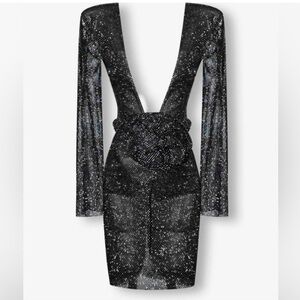 BRAND NEW HEIRESS BLACK CRYSTAL METAL MESH
LARGE FLOWER EMBELLISHED MIDI DRESS
